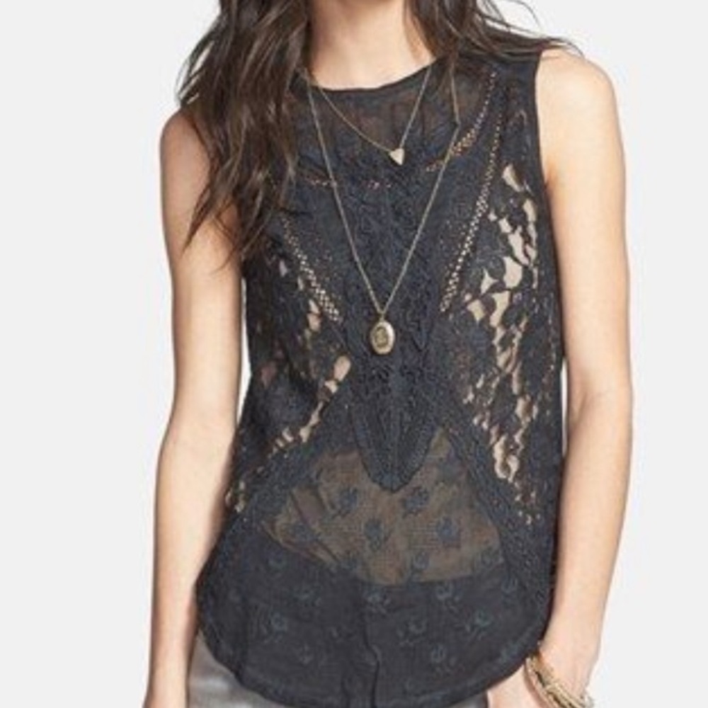 Free People Black Lace Tank Top